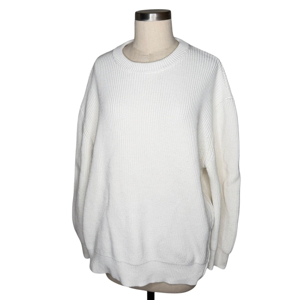 MODERN CITIZEN Tate Sweater White Ribbed Side Zip Organic Cotton Women's Size XL